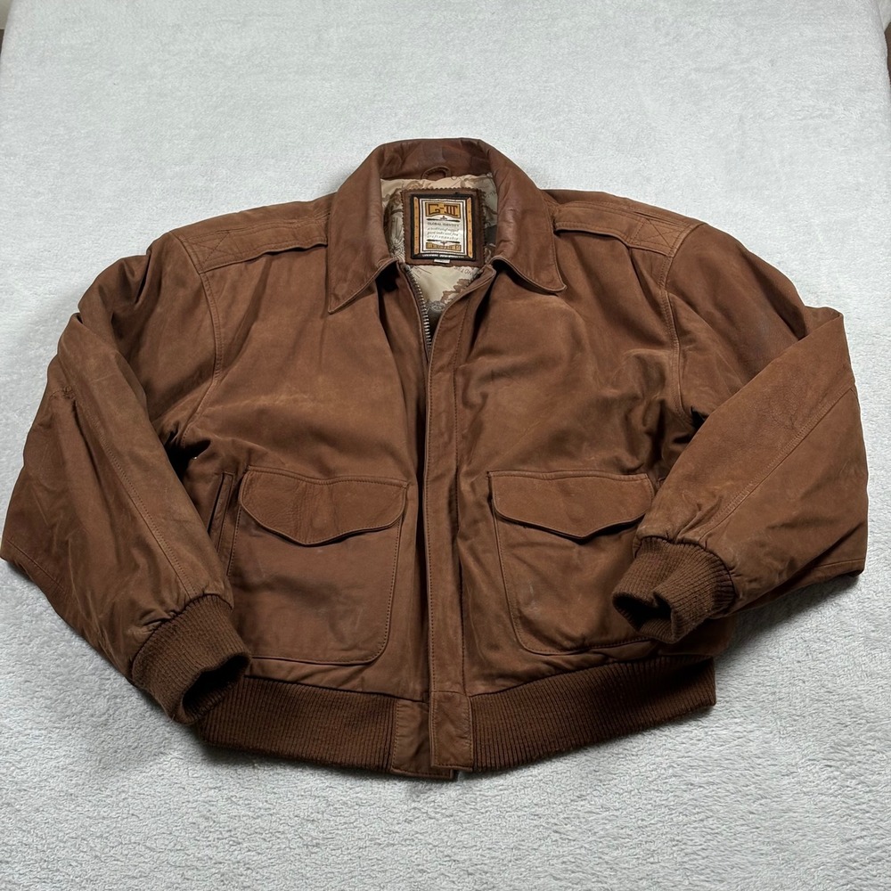 Global Identity G-III Leather Bomber Jacket Men Medium Brown Vintage Flight Coat